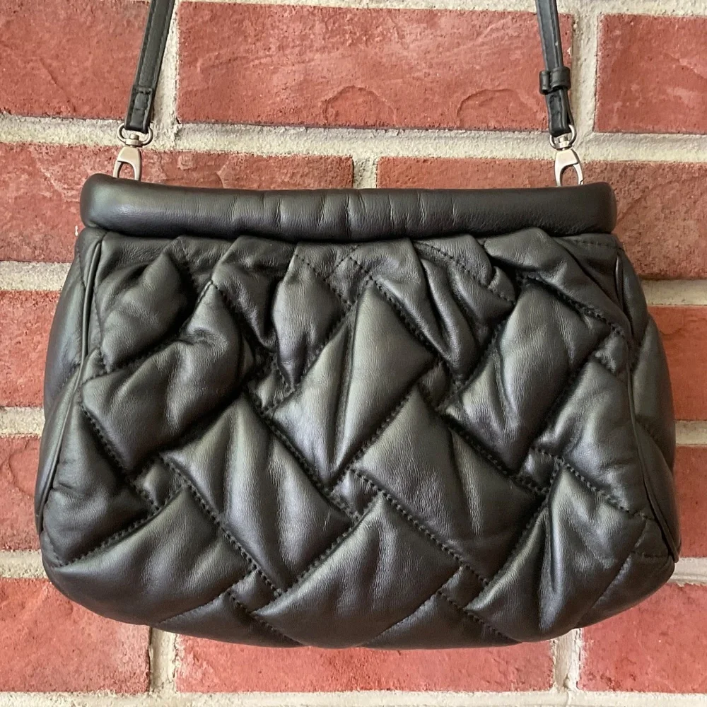Kurt Geiger London Kensington Soft Quilted Black Leather Crossbody Clutch
